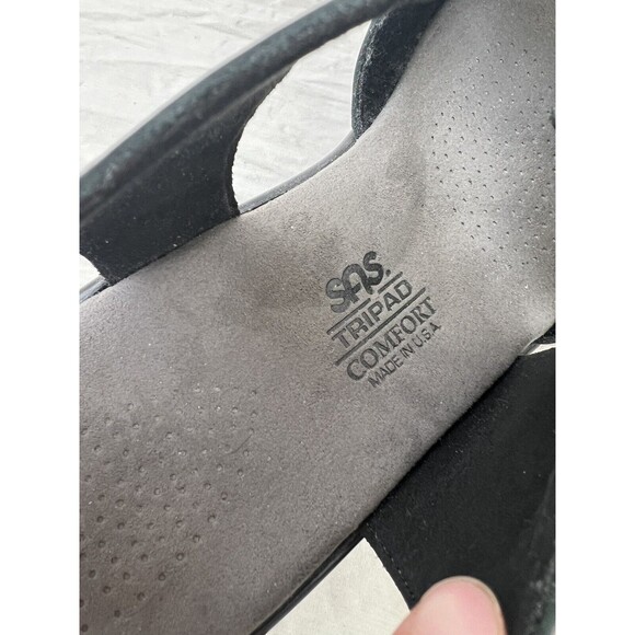SAS Black Sandals 3 Strap Comfort Open Toe Slingbacks Leather TABBY Sz 9.5WW USA - Picture 9 of 10